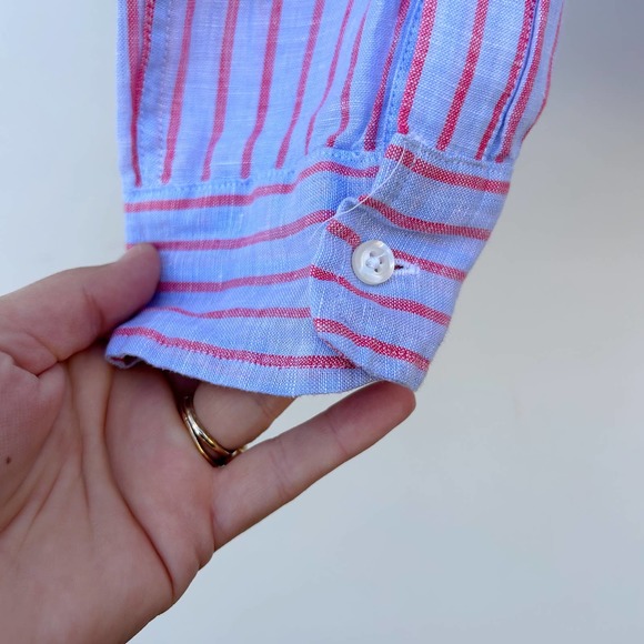 Frank & Eileen Linen Button Down Long Sleeve Pink Blue Striped Blouse Large - Picture 4 of 9